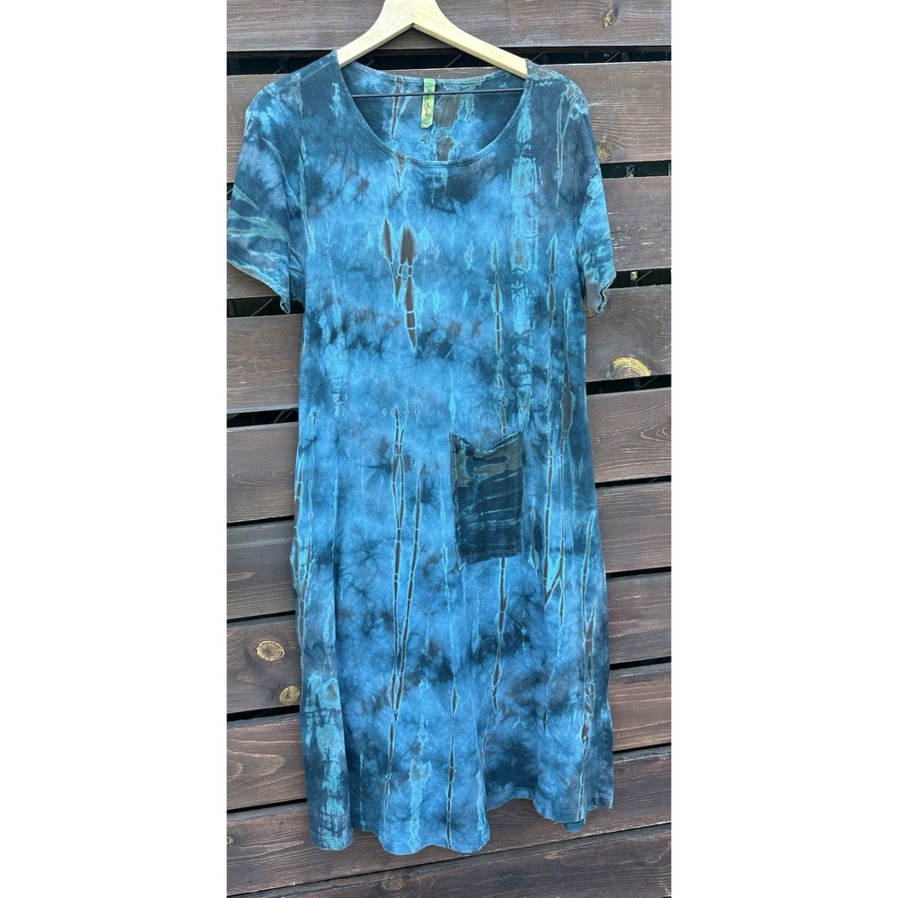 Vtg Pure Intent Boho Festival Blue Tie Dye Dress Made In USA Size S/M